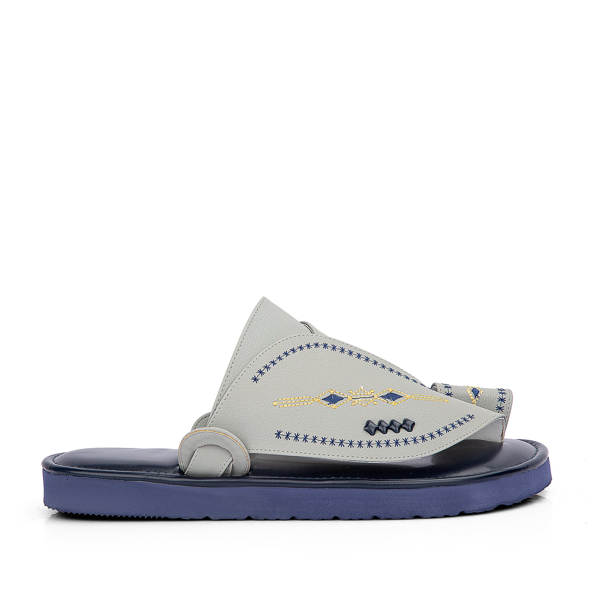 حذيان شرقي جلد رمادي مطرز ونعل طبي كحلي