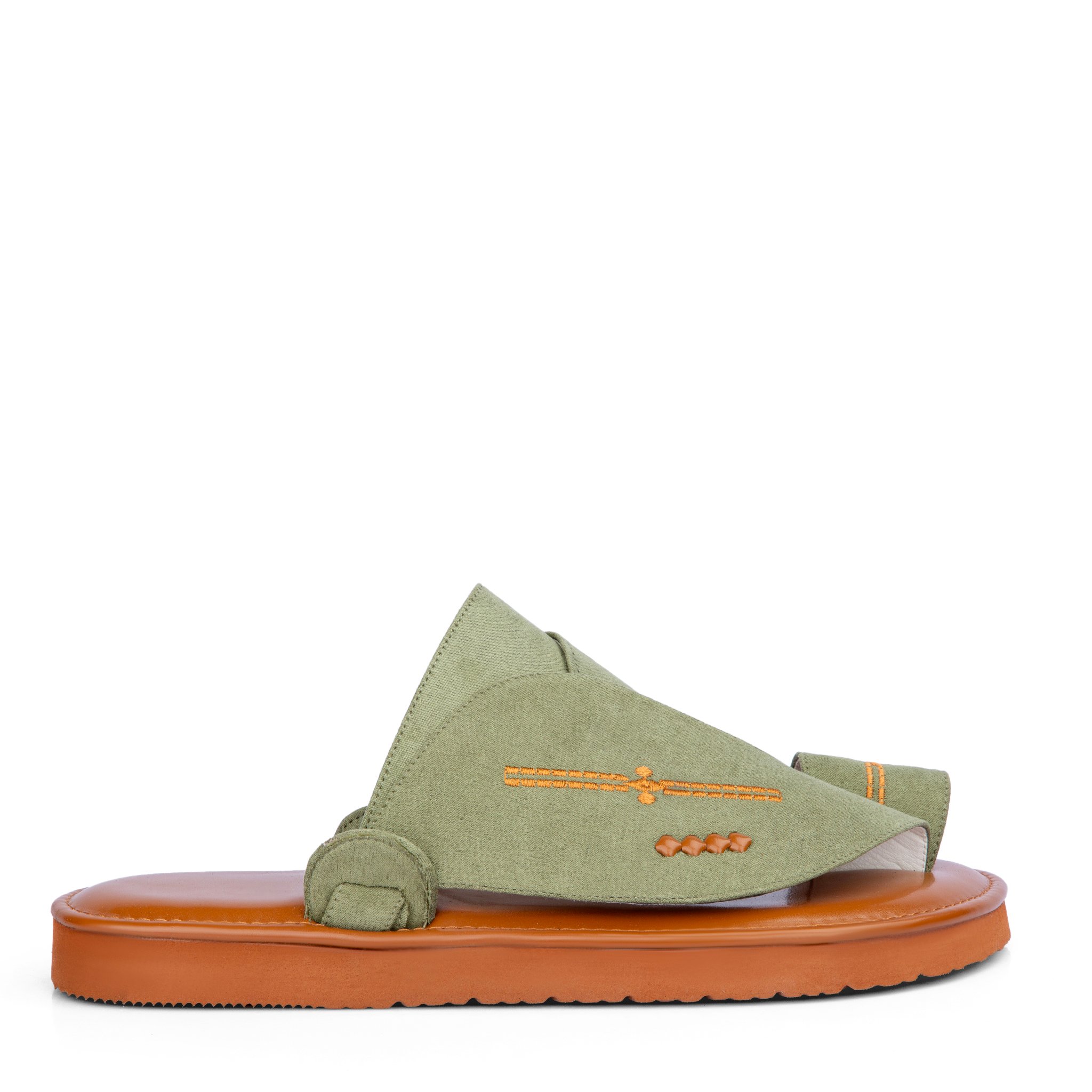 حذاء شرقي طبي شامواه زيتي مطرّز