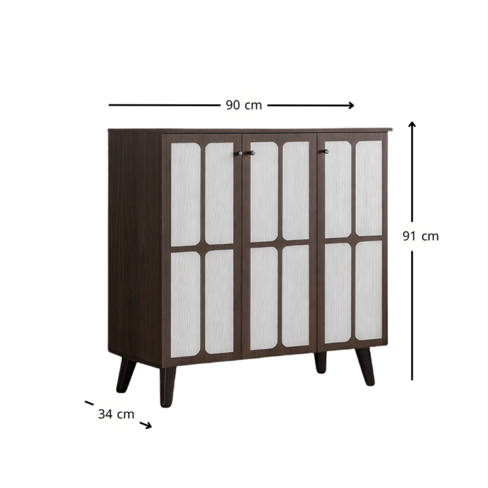 خزانة أحذية خشب صلب بثلاثة أبواب – لون بني – مساحة تخزين عملية