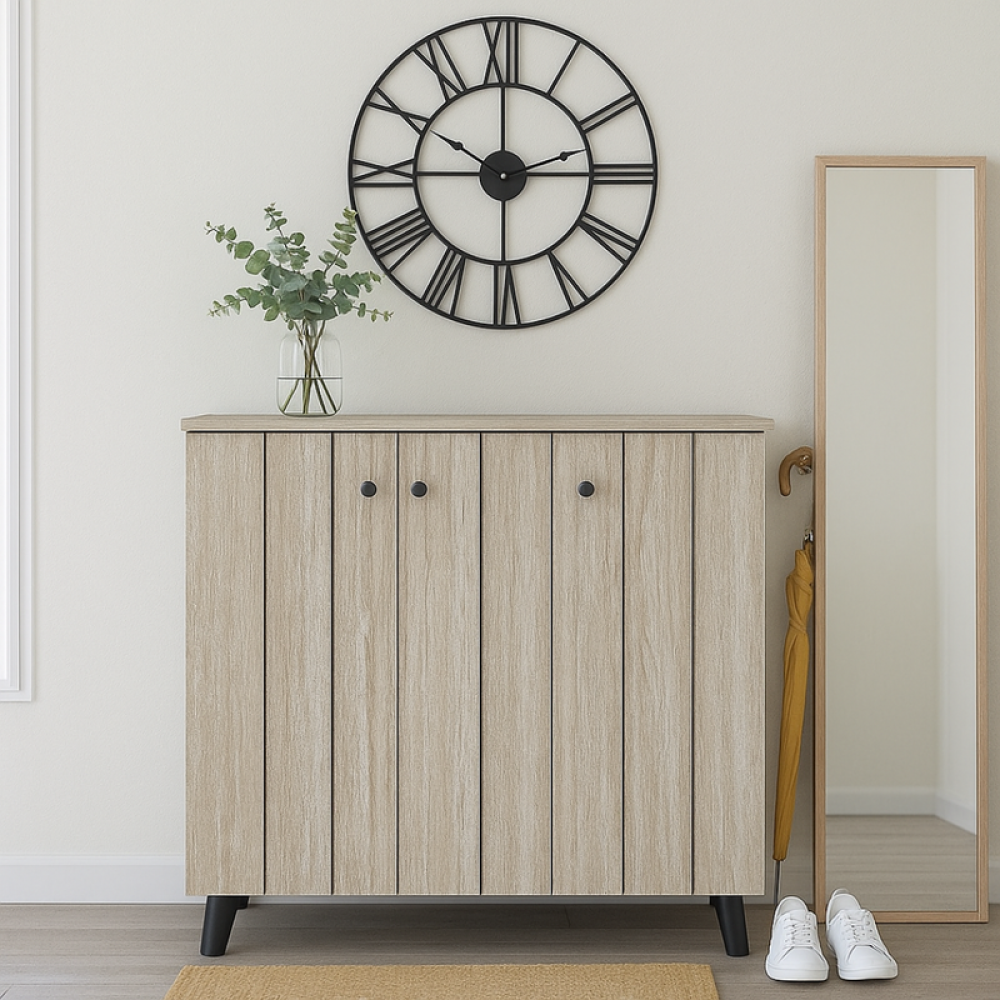 خزانة أحذية خشب صلب بثلاثة أبواب – لون بيج – تصميم حديث