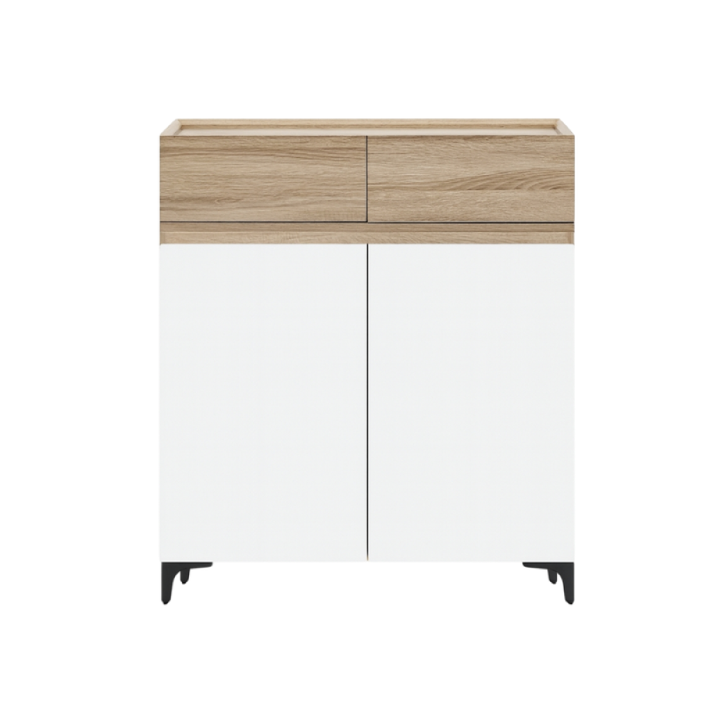 دولاب أحذية خشب صلب ببابين بلون بيج وأبيض