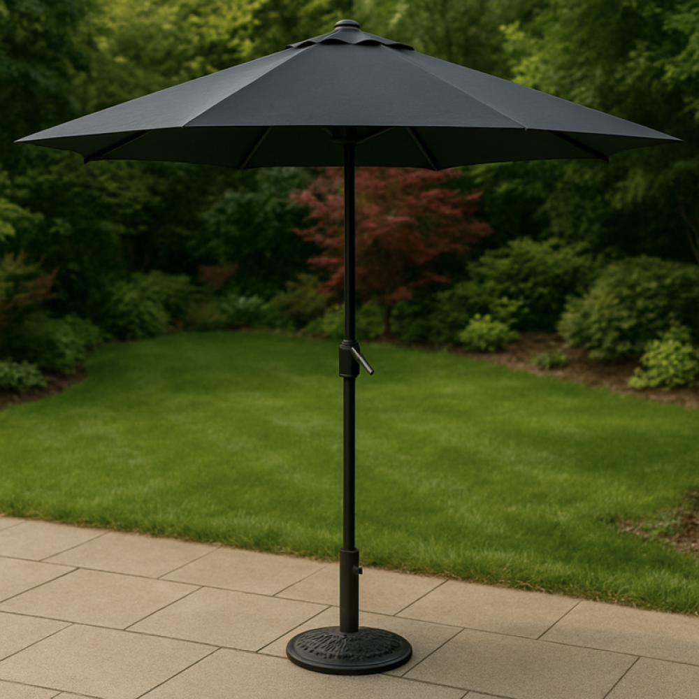 طقم طاولة طعام أسود مع مظلة و4 كراسي