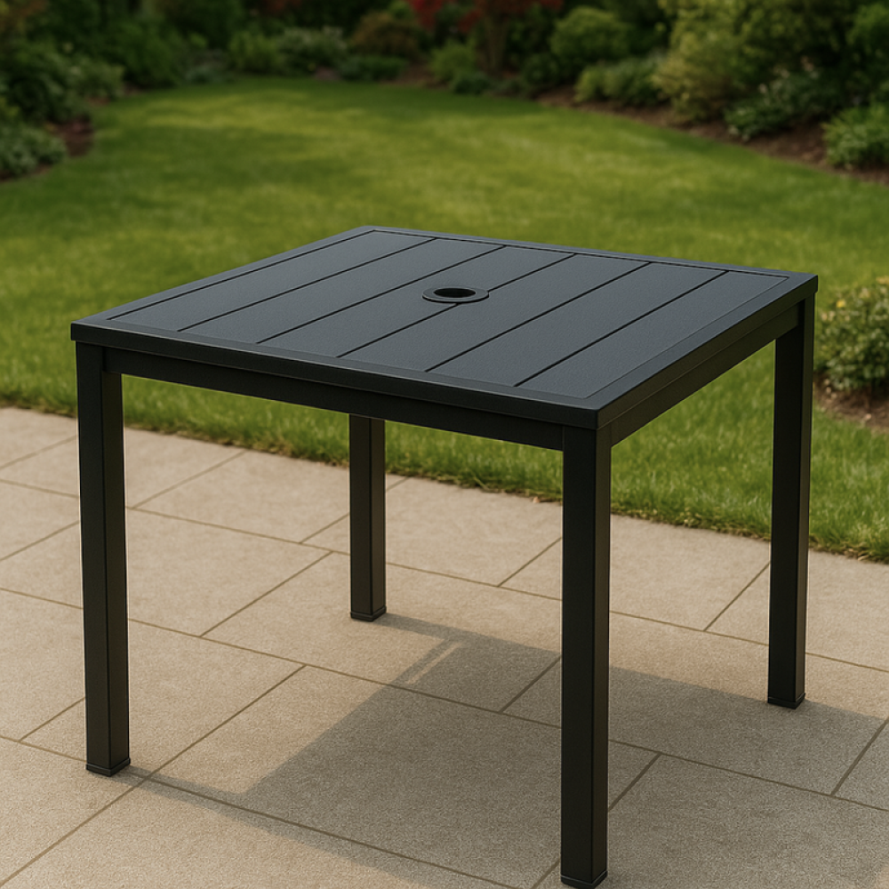 طقم طاولة طعام أسود مع مظلة و4 كراسي