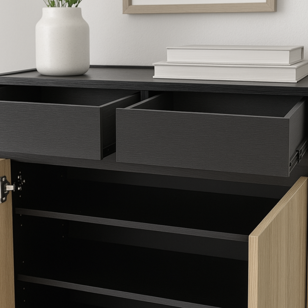 دولاب أحذية خشب صلب بلون أسود وبيج