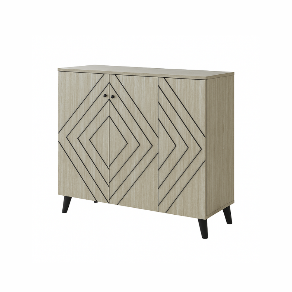 دولاب أحذية خشب صلب بثلاثة أبواب باللون البيج