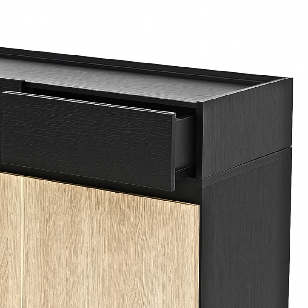 دولاب أحذية خشب صلب بثلاثة أبواب بلون أسود وبيج