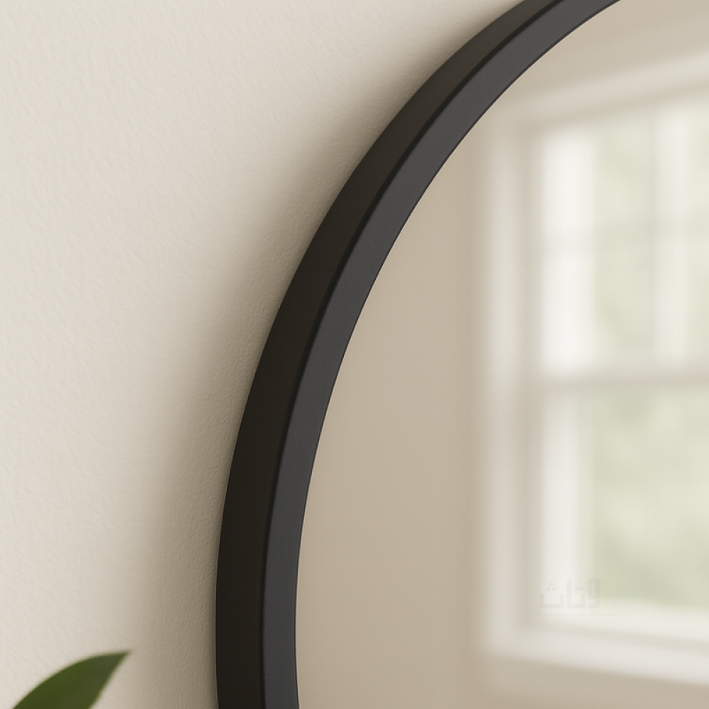 مرآة دائرية من الألمنيوم بإطار أسود– 70×70 سم