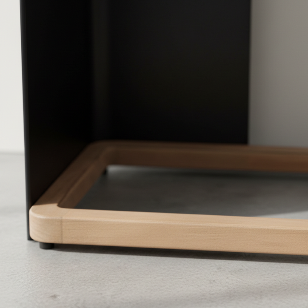 طاولة مدخل زجاجية بإطار معدني بلون بني وأسود