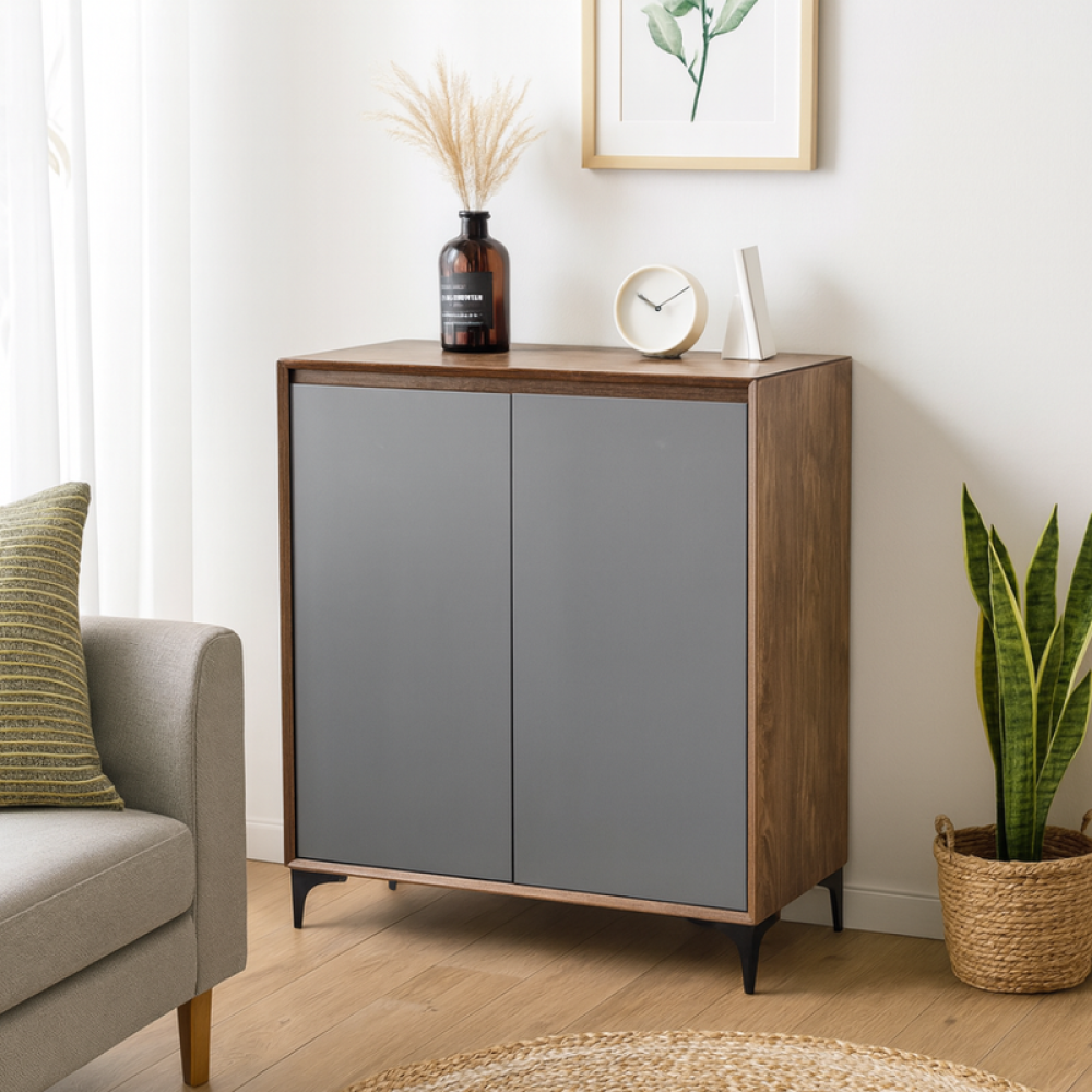 دولاب أحذية خشب صلب بلون بني ورمادي