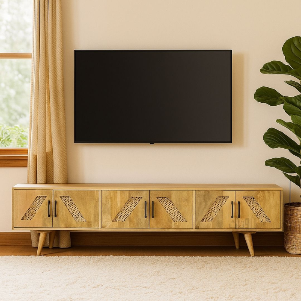 طاولة تلفاز متعددة الألوان بطول 200 سم تصميم بسيط بثلاثة أبواب