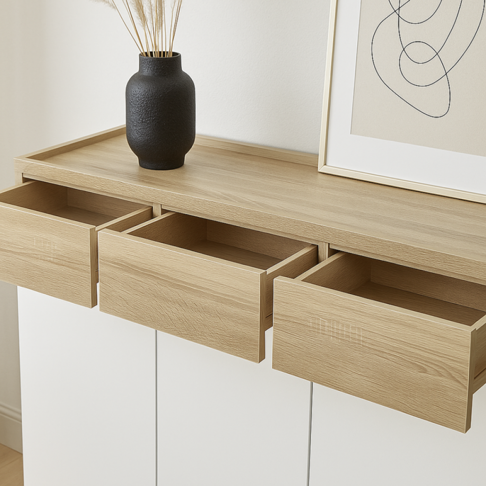 دولاب أحذية خشب صلب بثلاثة أبواب بلون بيج وأبيض