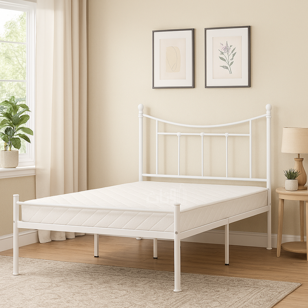 سرير معدني أنيق باللون الأبيض