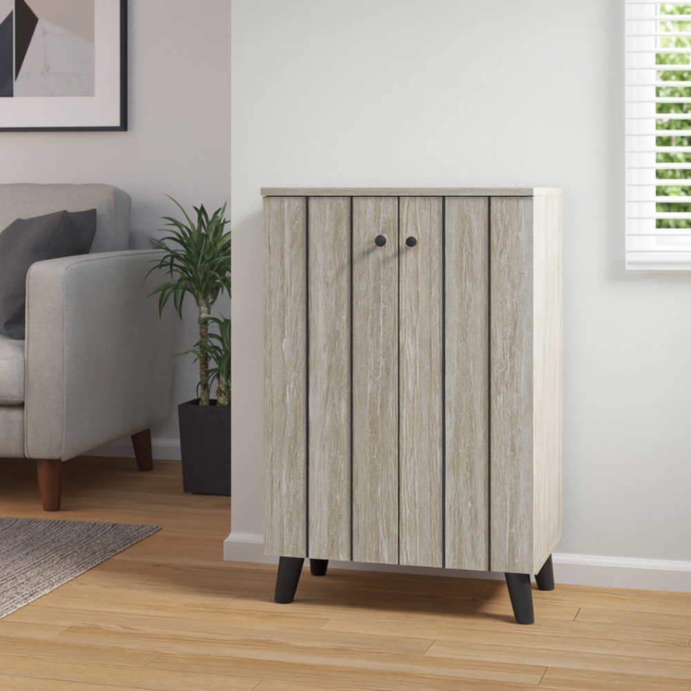 خزانة أحذية خشب صلب ببابين – لون بيج – تصميم عصري مدمج