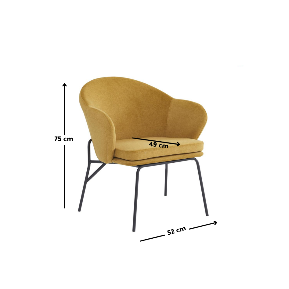 كرسي بذراعين من القماش لون أصفر
