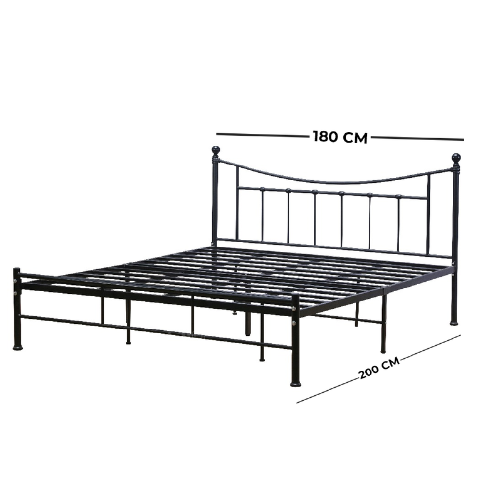 سرير معدني أنيق باللون الأسود (مقاس 180×200 سم – كينج)