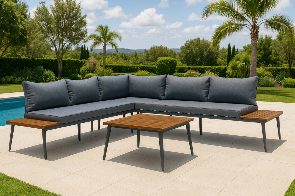 طقم ركنة فاخر للجلسات الخارجية بتصميم عصري ومتانة عالية رمادي