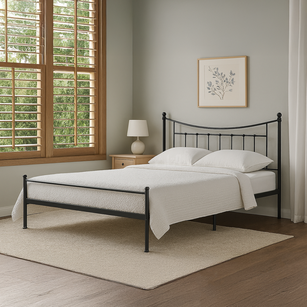 سرير معدني أنيق باللون الأسود