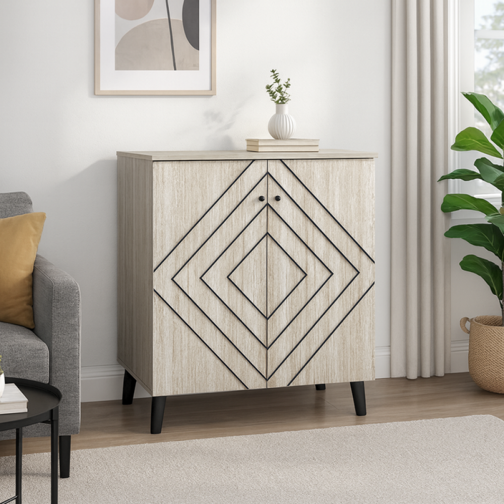 دولاب أحذية خشب صلب ببابين باللون الرمادي