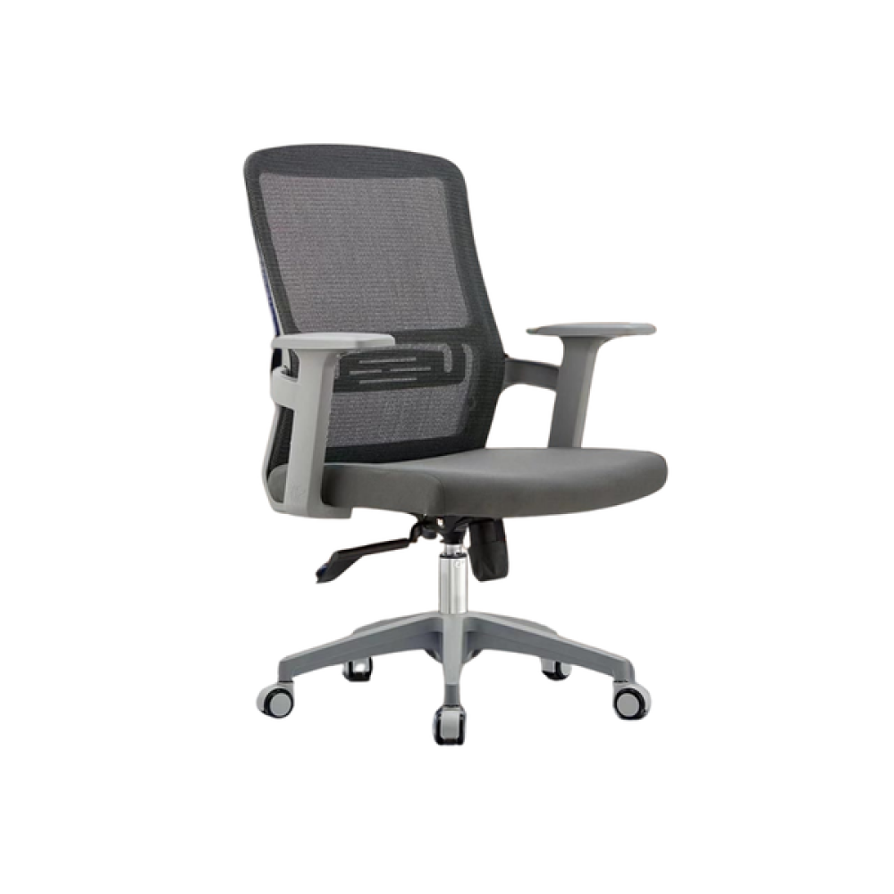 كرسي مكتب بذراعين لون رمادي بأرجل عجلات