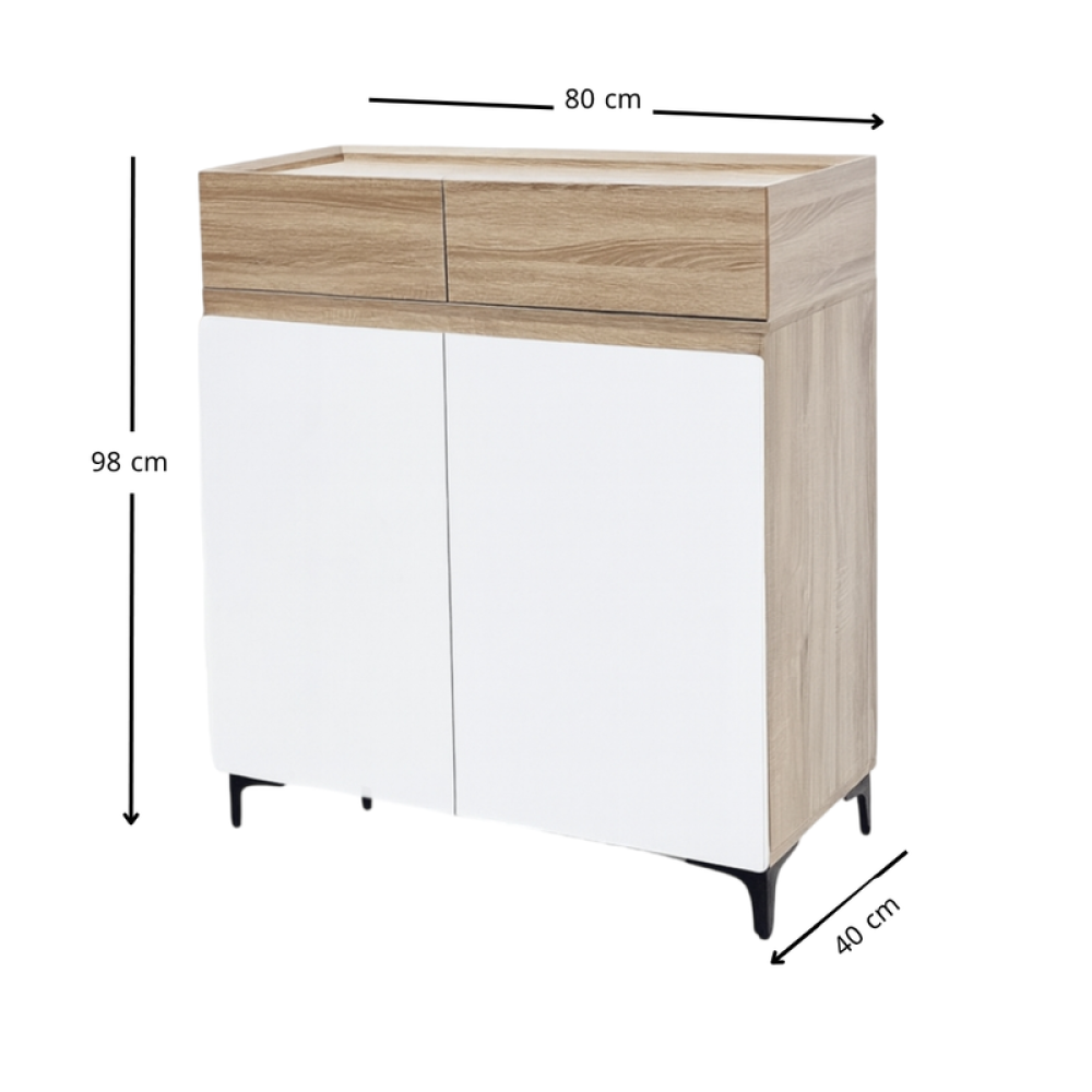 دولاب أحذية خشب صلب ببابين بلون بيج وأبيض