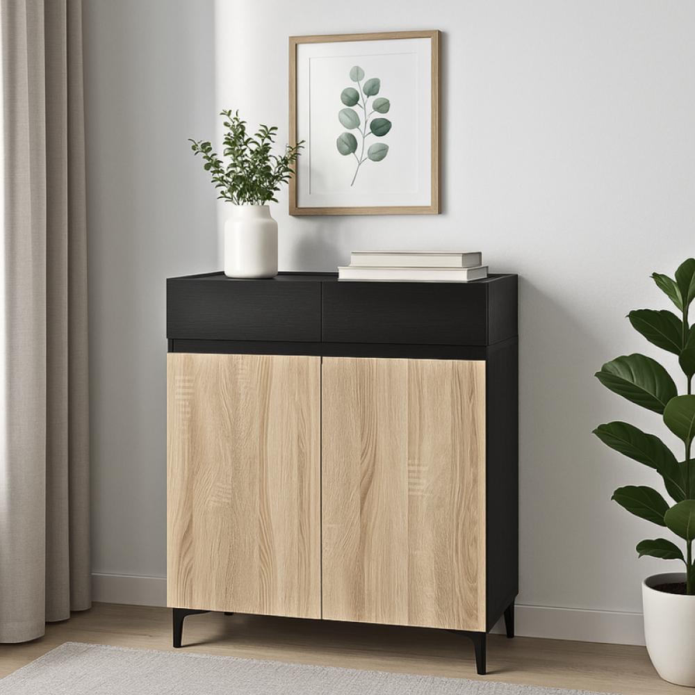 دولاب أحذية خشب صلب بلون أسود وبيج