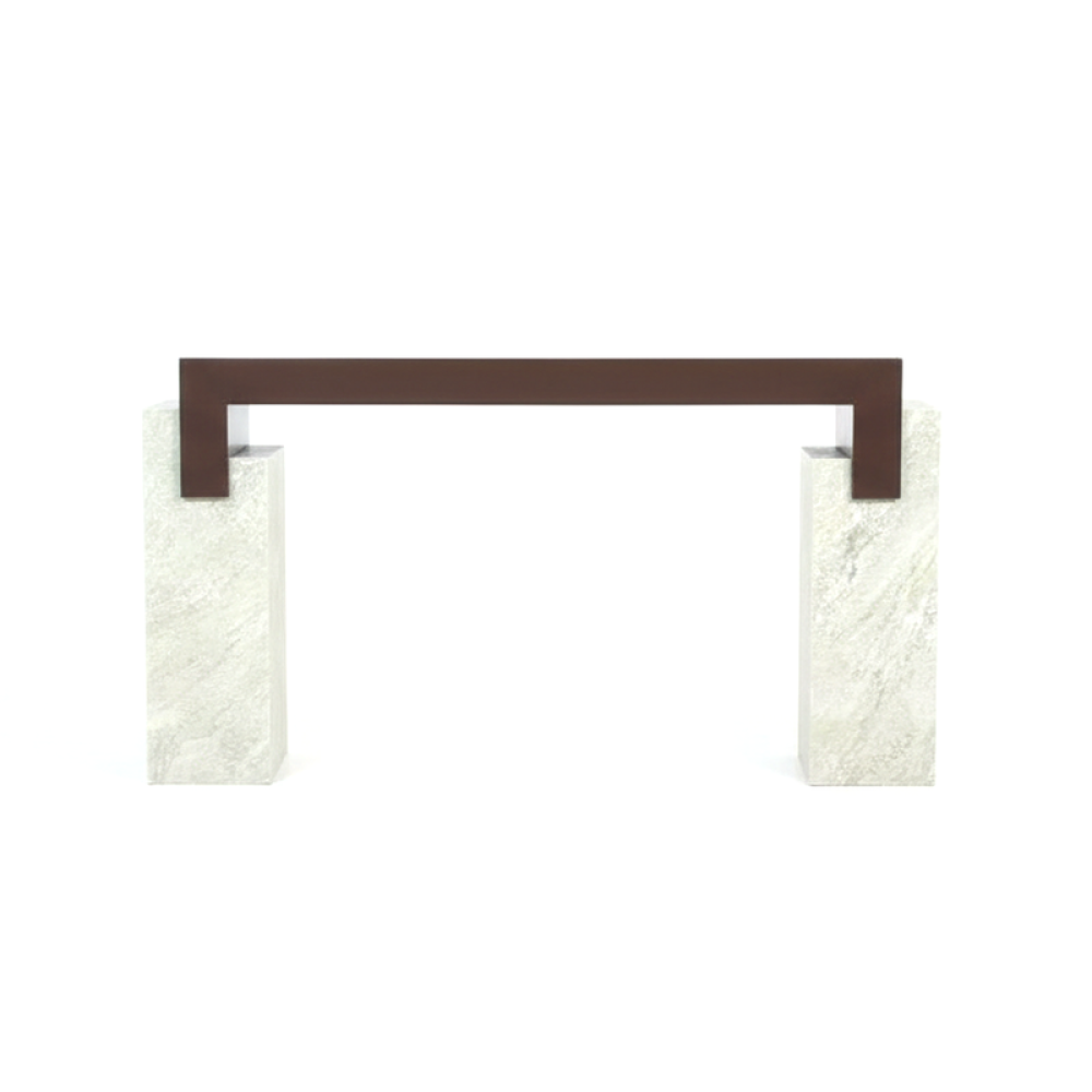 طاولة مدخل كبيرة باللون البني بسطح رخامي PVC وإطار خشبي فاخر