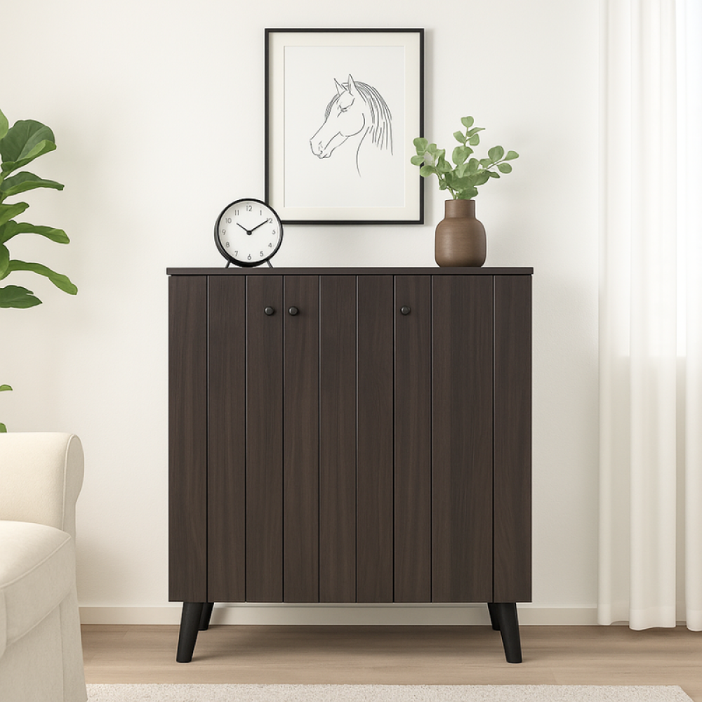 خزانة أحذية خشب صلب بثلاثة أبواب – لون بني – تصميم أنيق للتنظيم