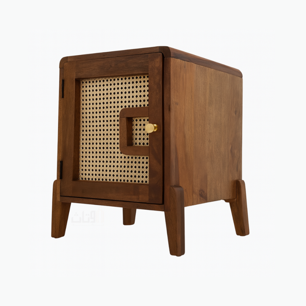 خزانة جانبية خشبية بتصميم شبكي أنيق-بني غامق
