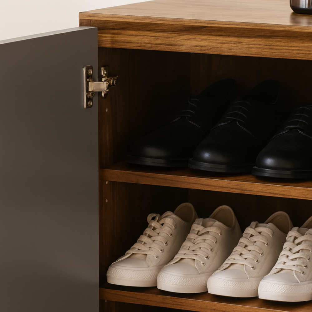 دولاب أحذية خشب صلب بلون بني ورمادي