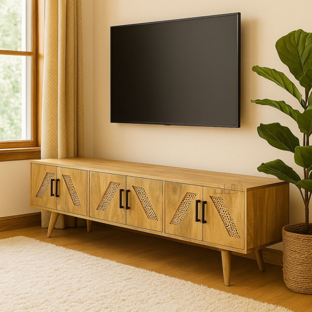 طاولة تلفاز متعددة الألوان بطول 200 سم تصميم بسيط بثلاثة أبواب