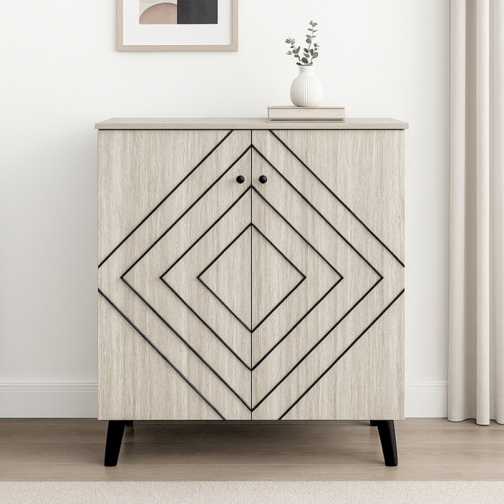 دولاب أحذية خشب صلب ببابين باللون البيج