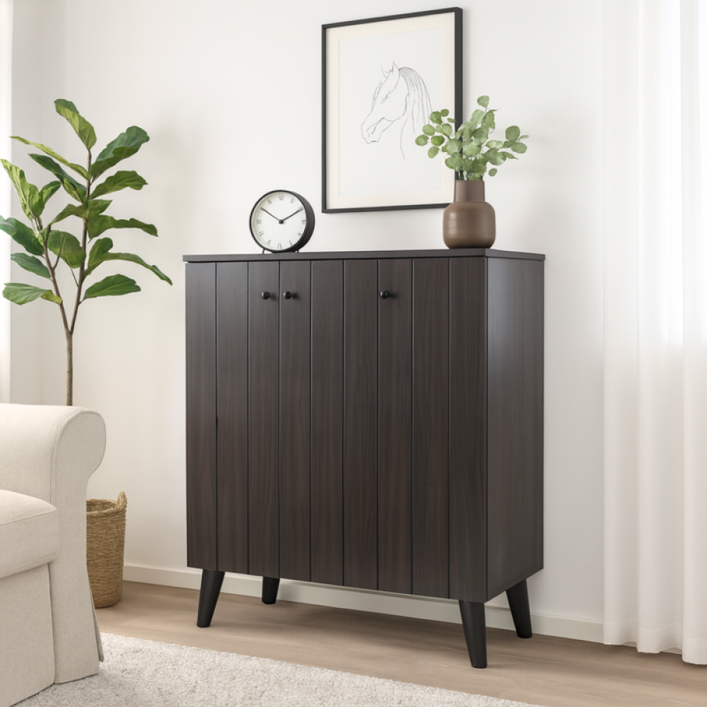 خزانة أحذية خشب صلب بثلاثة أبواب لون بني تصميم أنيق للتنظيم