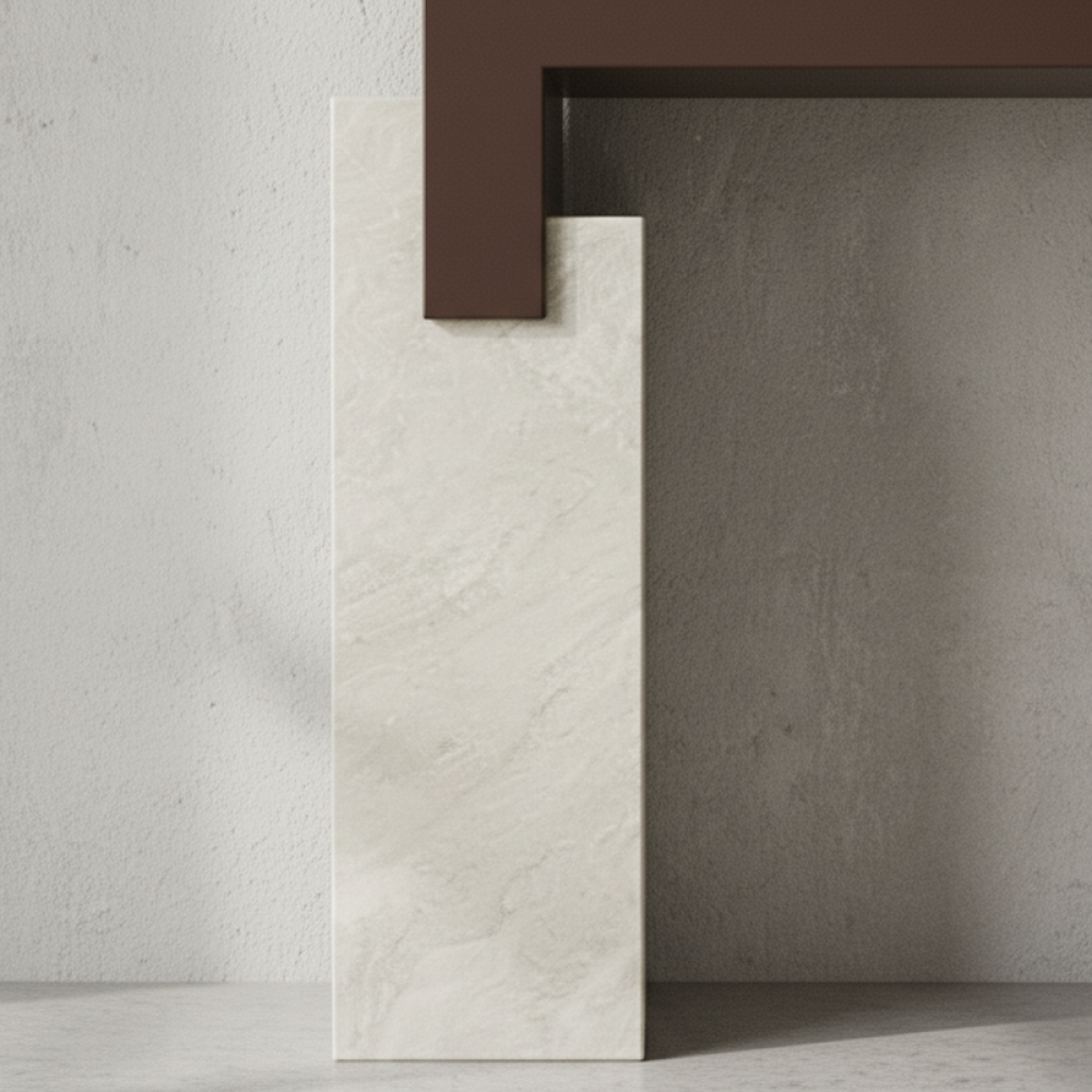 طاولة مدخل كبيرة باللون البني بسطح رخامي PVC وإطار خشبي فاخر