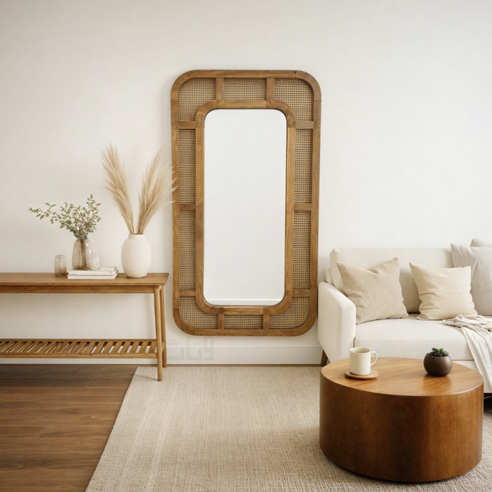 مرآة حائط مستطيلة بإطار خشبي بني راقي صناعة هندية