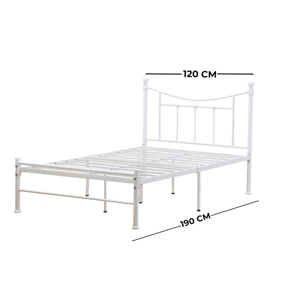 سرير معدني فردي أنيق باللون الأبيض (مقاس 120×190 سم)