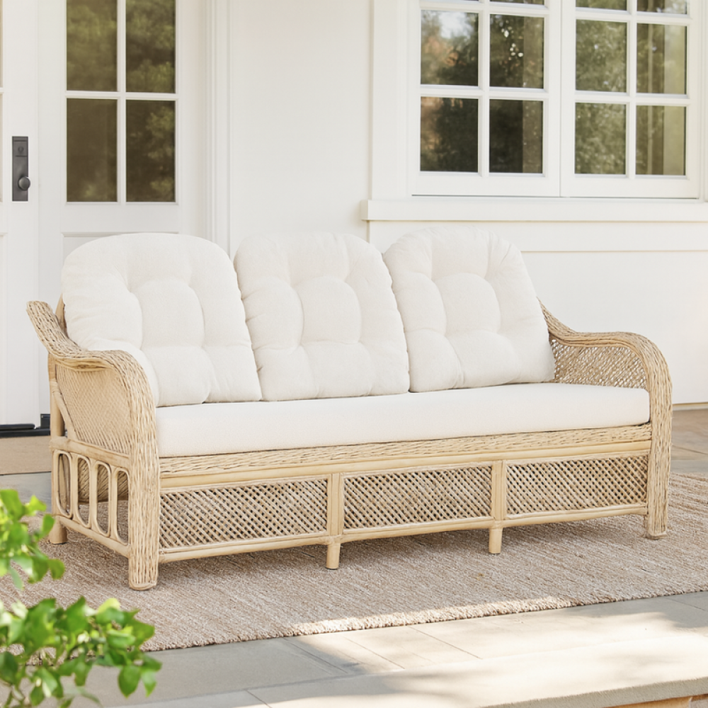 طقم جلسة خيزران طبيعي بلون بيج وأوف وايت بإتقان حرفي هندي