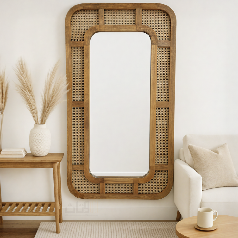 مرآة حائط مستطيلة بإطار خشبي بني راقي صناعة هندية