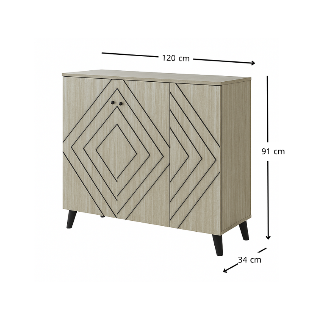 دولاب أحذية خشب صلب بثلاثة أبواب باللون البيج
