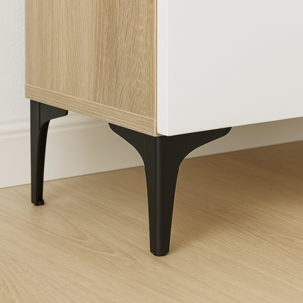 دولاب أحذية خشب صلب بثلاثة أبواب بلون بيج وأبيض