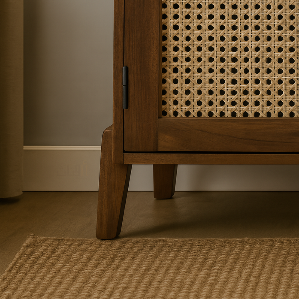 خزانة جانبية خشبية بتصميم شبكي أنيق-بني غامق