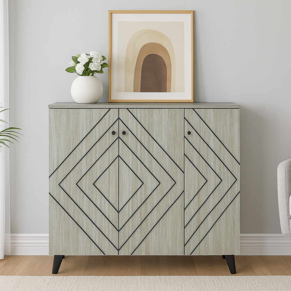 دولاب أحذية خشب صلب بثلاثة أبواب باللون البيج