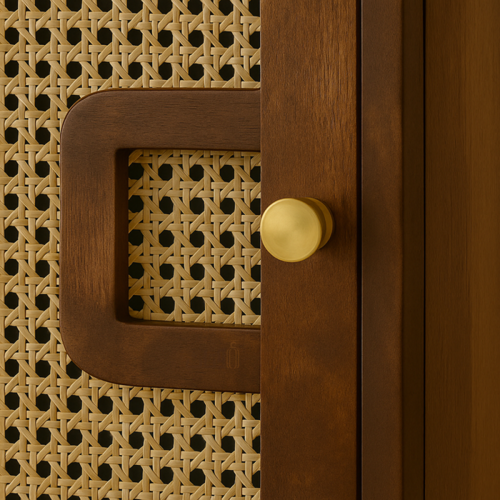 خزانة جانبية خشبية بتصميم شبكي أنيق-بني غامق