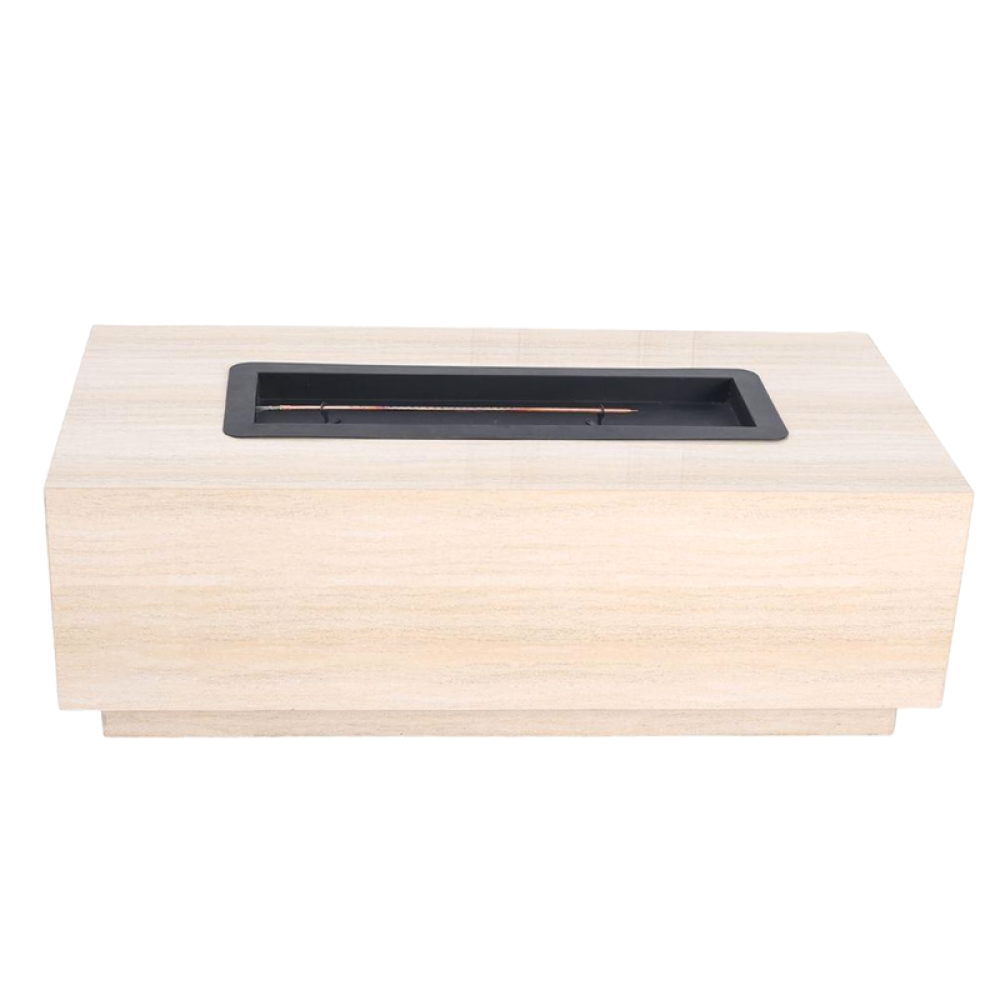 موقد نار مستطيل بدرج تخزين من الرخام الصناعي – بيج