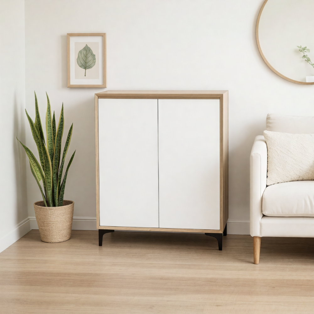 دولاب أحذية خشب صلب بلون بيج وأبيض