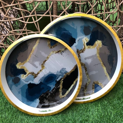 طقم صينية دائرية خشبية