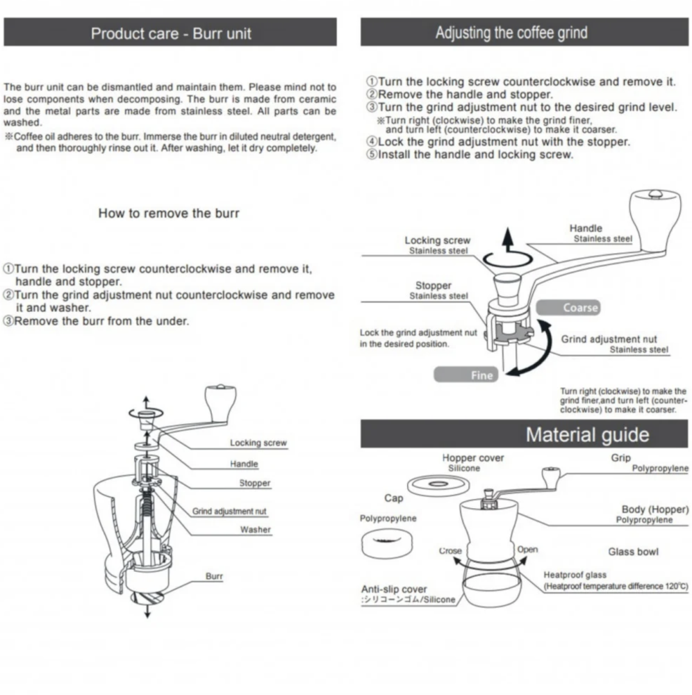 طاحونة القهوة اليدوية , مع وعاء الطحن