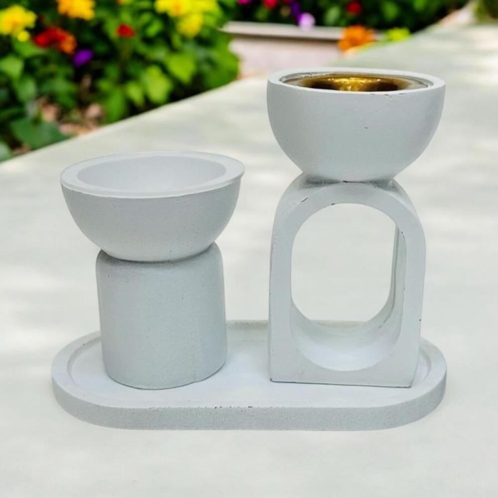 مبخرة عصرية بتصميم أنيق ثنائية القطع باللون الأبيض (12 قطعة)
