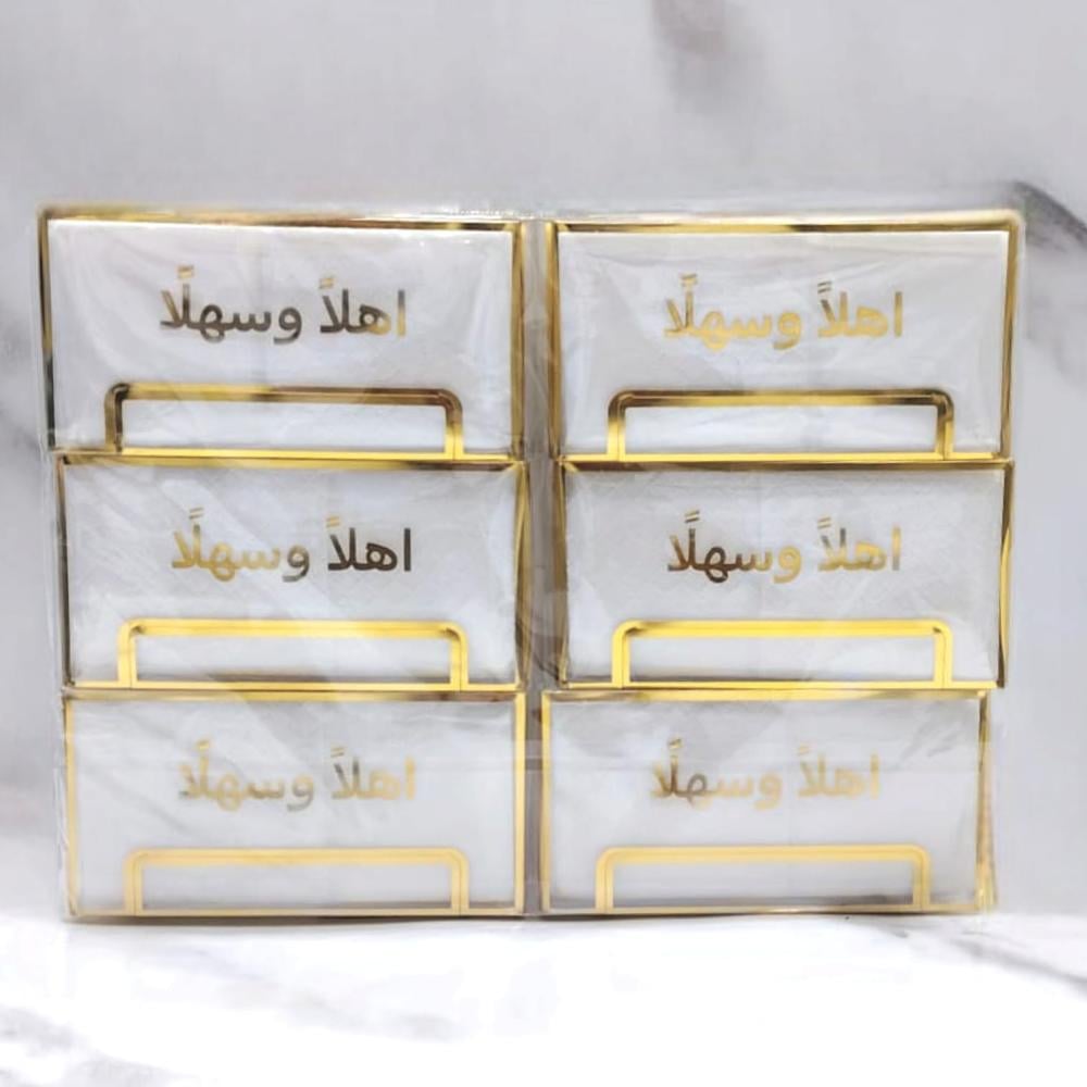مجموعة 12 من علب المناديل الميني الشفافه مستطيل الشكل بحواف ذهبيه
