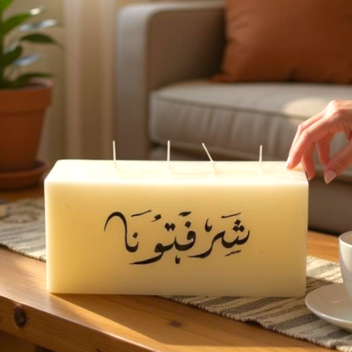 شمعة لاستقبال الضيوف باللون الابيض مع ثيم شرفتونا