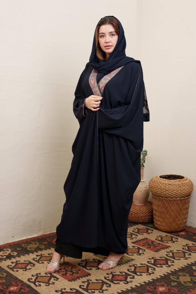 عباية كحلي نسائية كريب مشلح